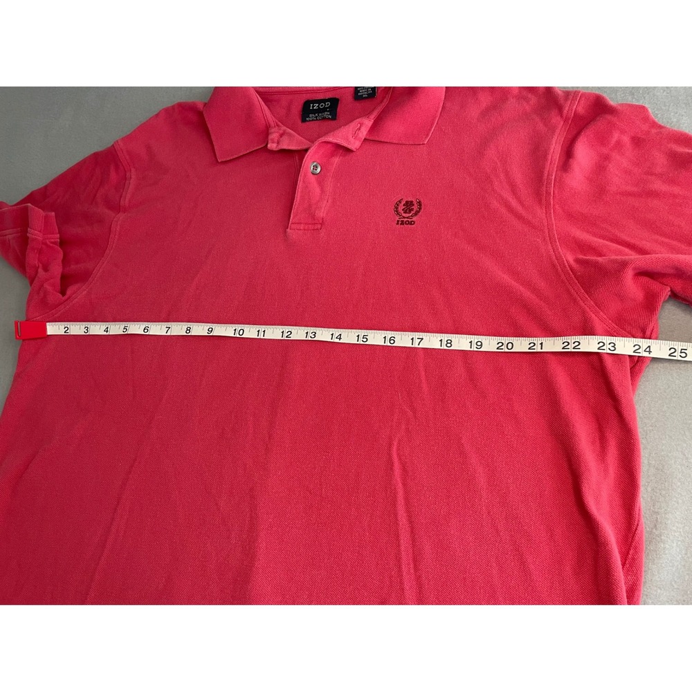 IZOD Mens Silk Wash‎ Cotton Polo Shirt Coral Pink XL Short Sleeve Crest Logo - Picture 7 of 8
